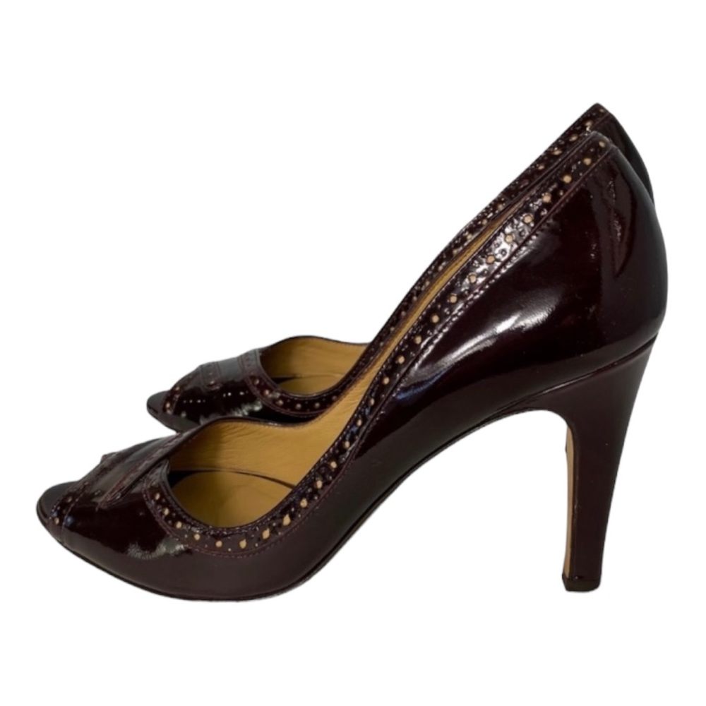 Faconnable Brogue Patent Leather Career Office Peep Toe Pumps Heels 7M